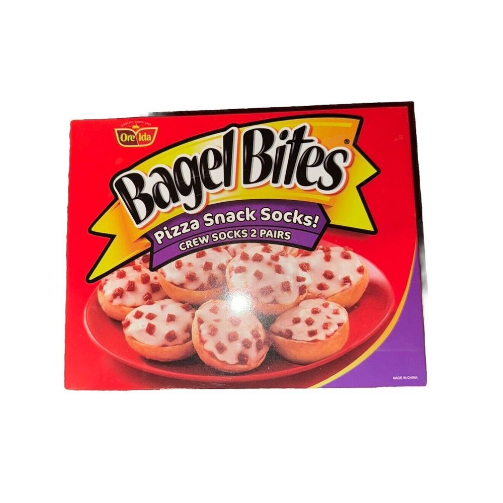 Two (2) Pairs Odd Sox Bagel Bites Crazy Socks Mini Pizza Bites Snacks Novelty